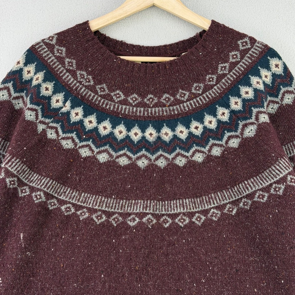 Weatherproof Fair Isle Knit Sweater Women L Burgundy Speckled Crewneck Gorpcore